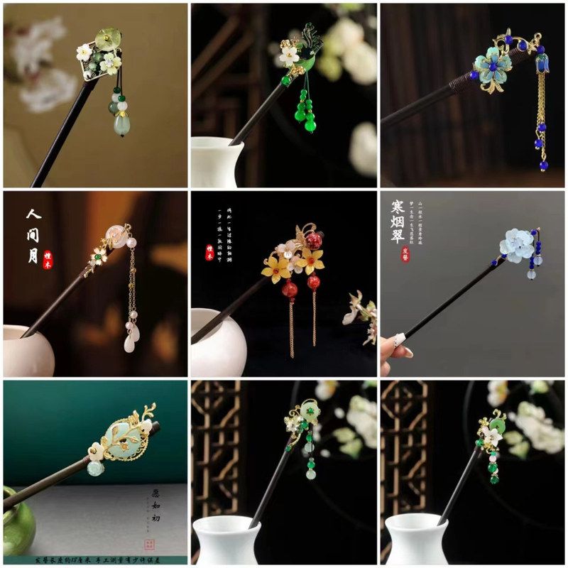 头饰旗袍古风汉服中国风簪子发簪步摇夏天女发钗气质流苏盘发木质