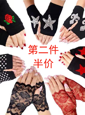 水兵舞手套女露指手套烫钻无指开车秋冬健身铆钉手套女生冬季