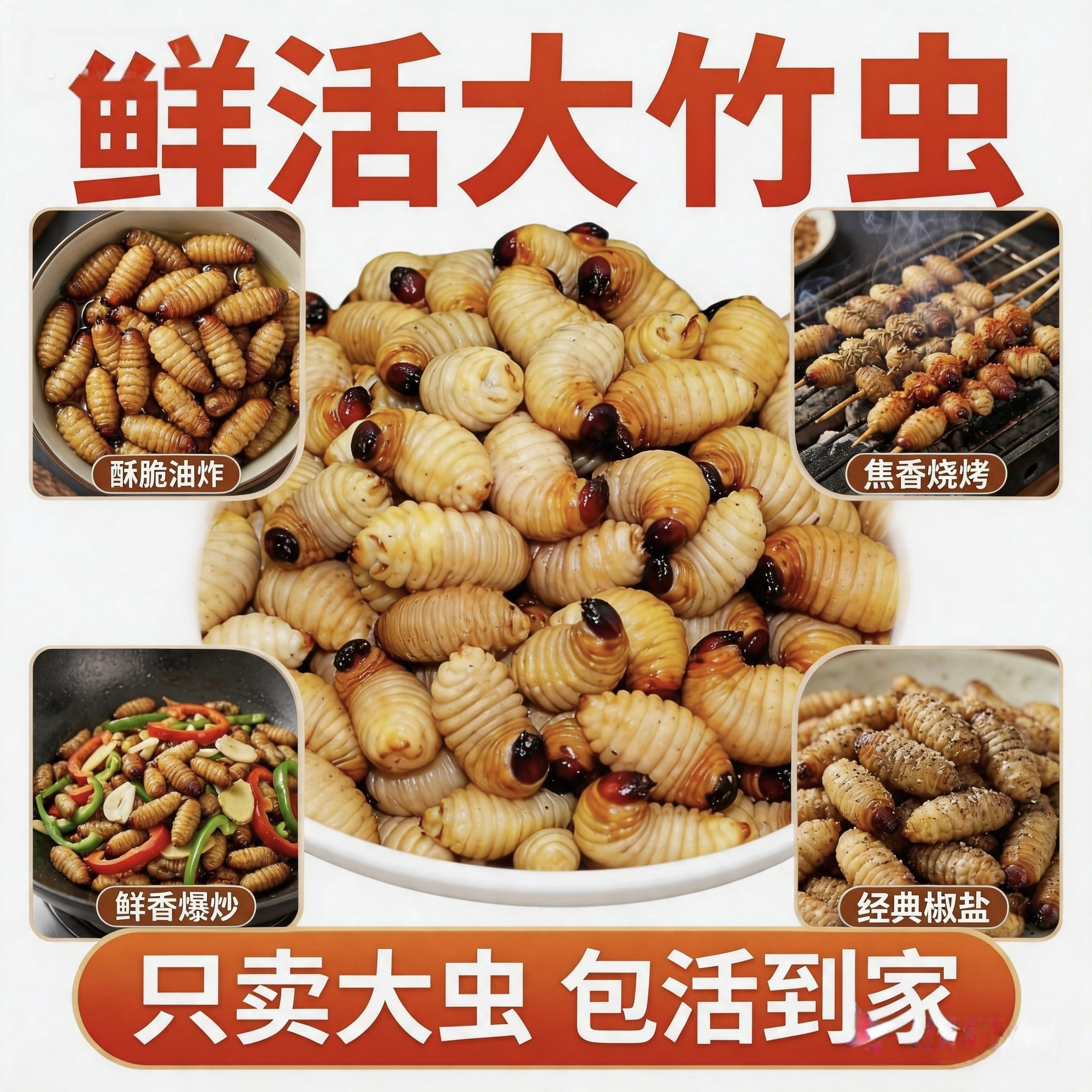 鲜活竹虫椰子新鲜皇竹虫竹笋幼虫食用昆虫仓鼠虫子蚕蛹高蛋白包活