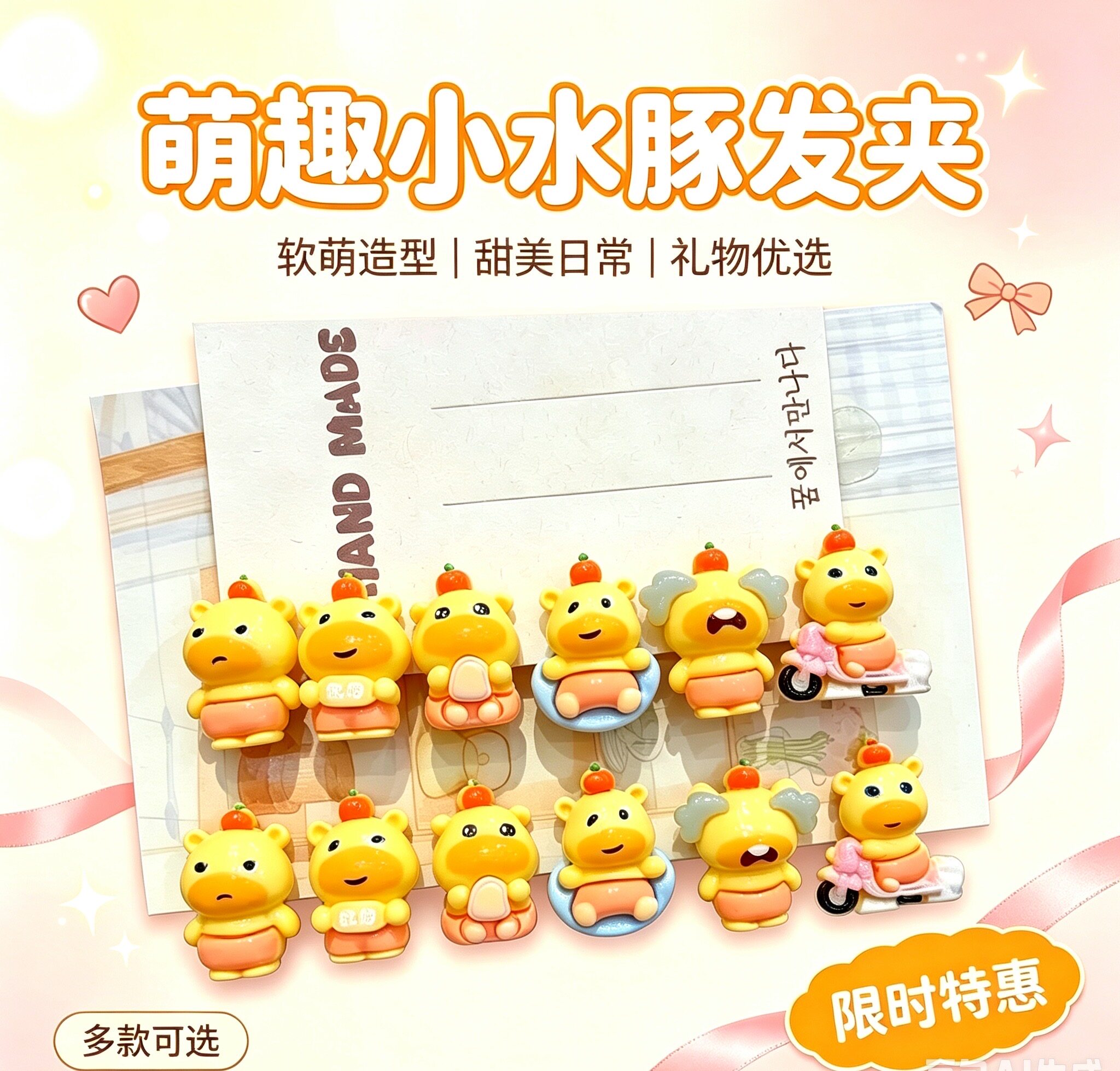 新款女童可爱水豚刘海发夹