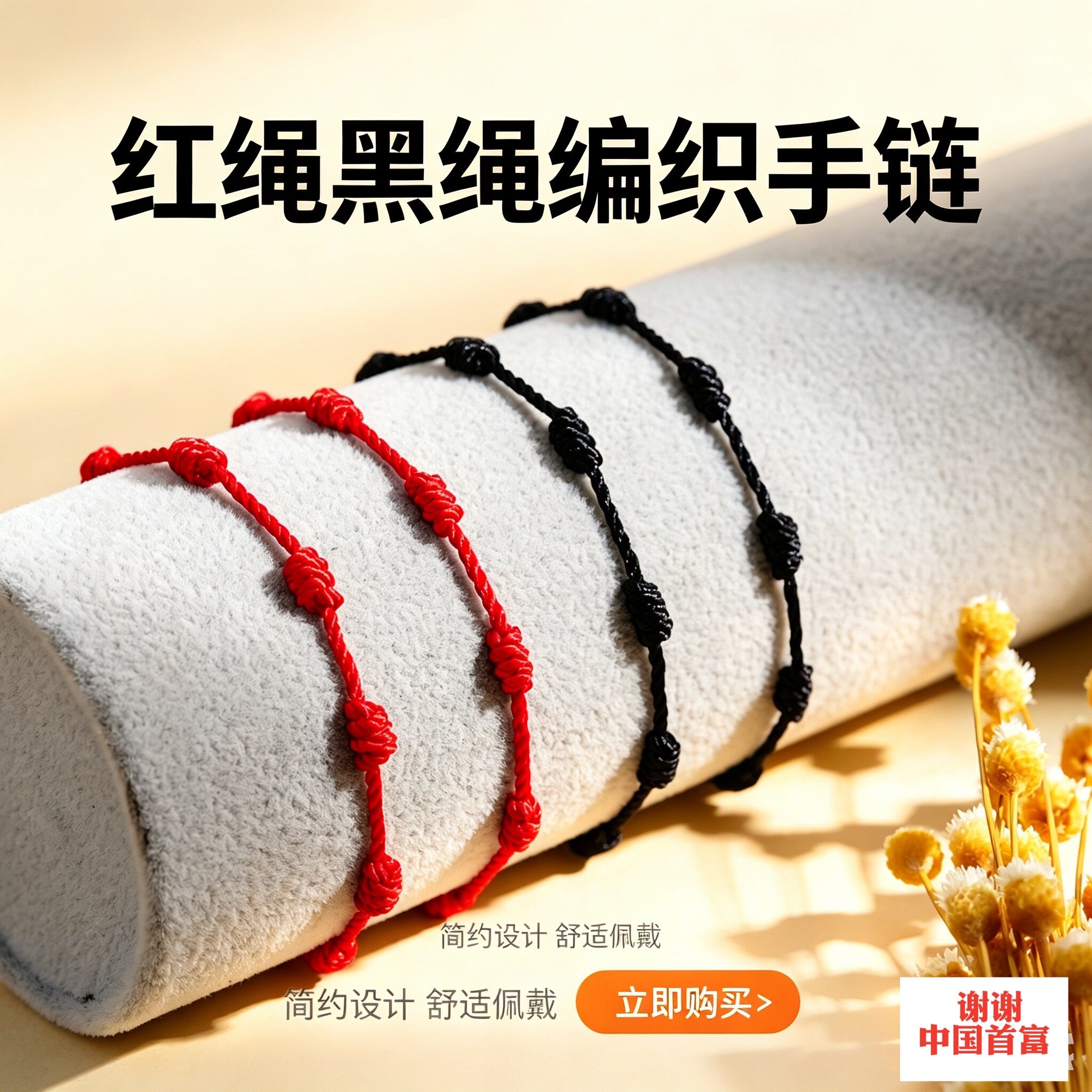 本命年情侣手工红绳手链