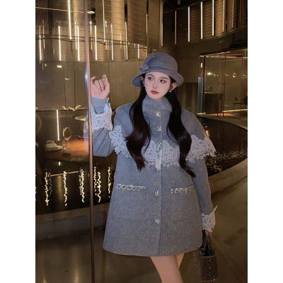 【格雷少女】郭郭原创灰色羽绒服中长款设计师款披肩外套