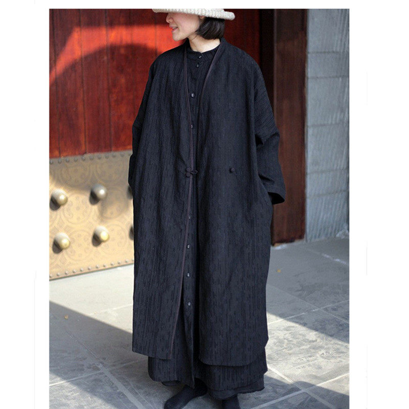 古风棉麻风衣2025春秋新品中式盘扣加长款九分袖外套和服汉服女装