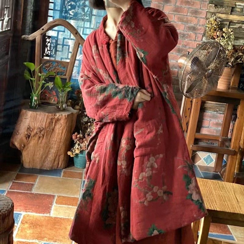 落古泥复古大花棉纱面料宽松立领棉衣棉外套1927