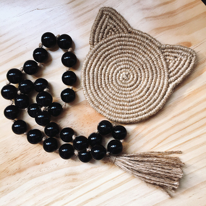 手工编织杯垫波西米亚猫咪头萌物香薰蜡烛垫民宿装饰摆件隔热垫