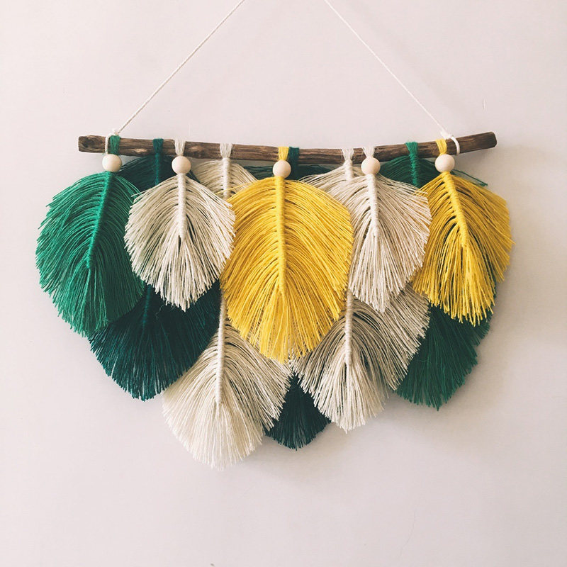 北欧ins挂毯手工编织串色羽毛叶子摩洛哥民宿房屋背景装饰壁挂