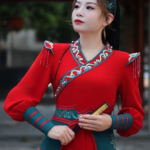 2026新款年会成人红色喜庆舞蹈服表演服中国风打鼓服女团武侠歌服