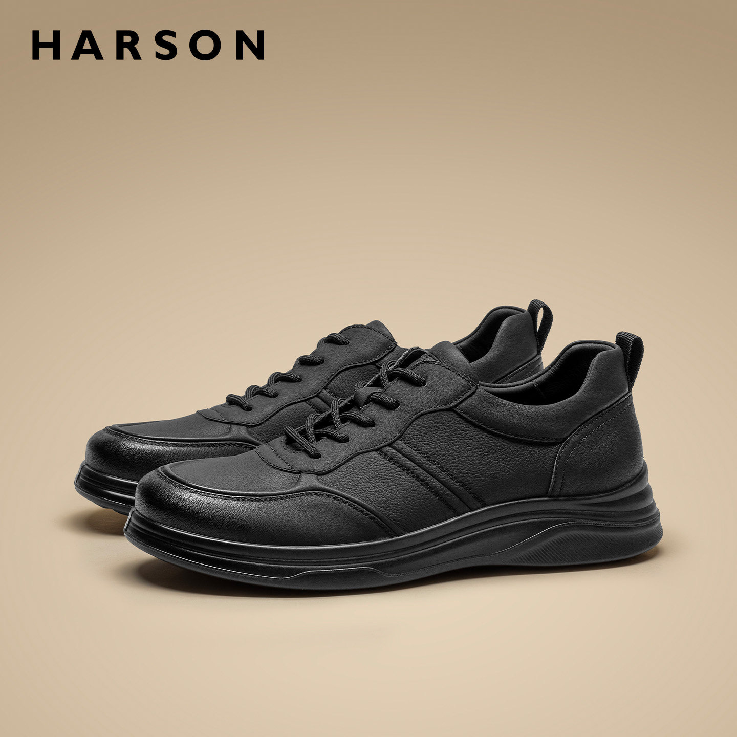 哈森男鞋2026新款商务休闲鞋男士皮鞋全黑软底公务通勤鞋真皮鞋子