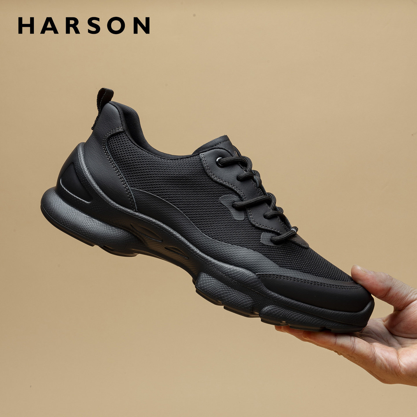 哈森商务休闲男鞋春季新款黑色皮鞋软底真皮运动鞋男士公务通勤鞋