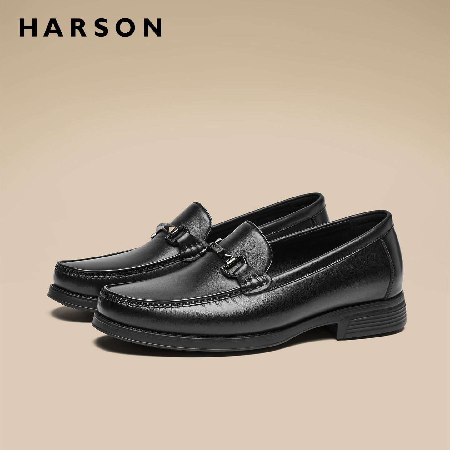 哈森秋季男鞋一脚蹬真皮乐福鞋