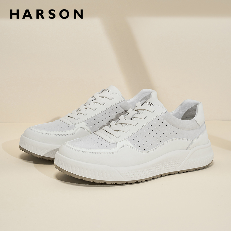 哈森秋季透气镂空打孔休闲板鞋
