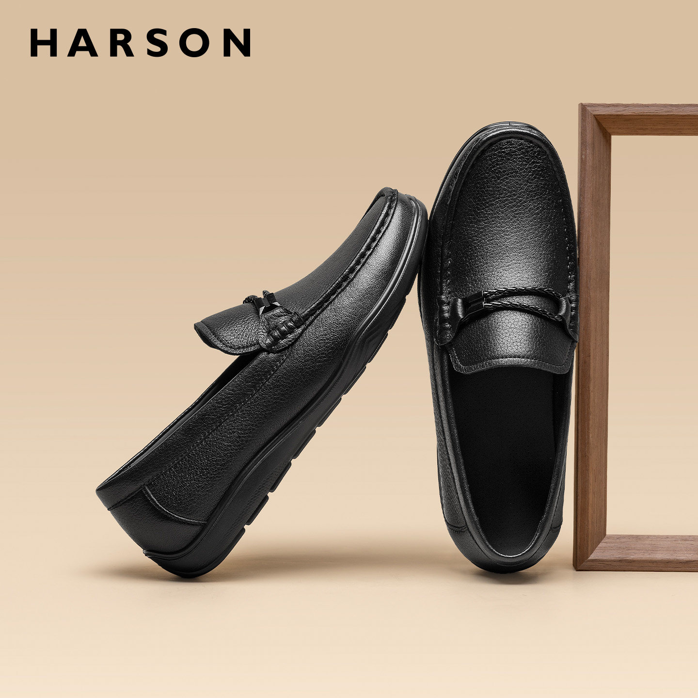 哈森男鞋一脚蹬男士休闲皮鞋真皮商务休闲鞋中年软底套脚爸爸鞋子