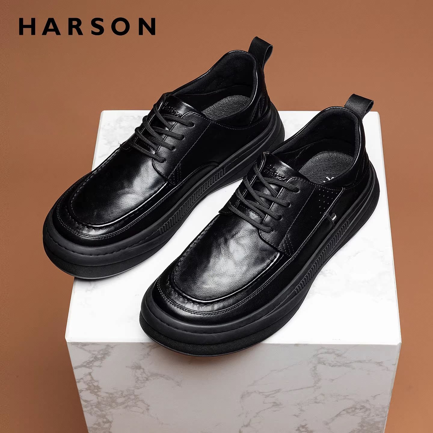 哈森男鞋新款真皮商务休闲皮鞋男黑色高档板鞋牛皮男士休闲鞋软底