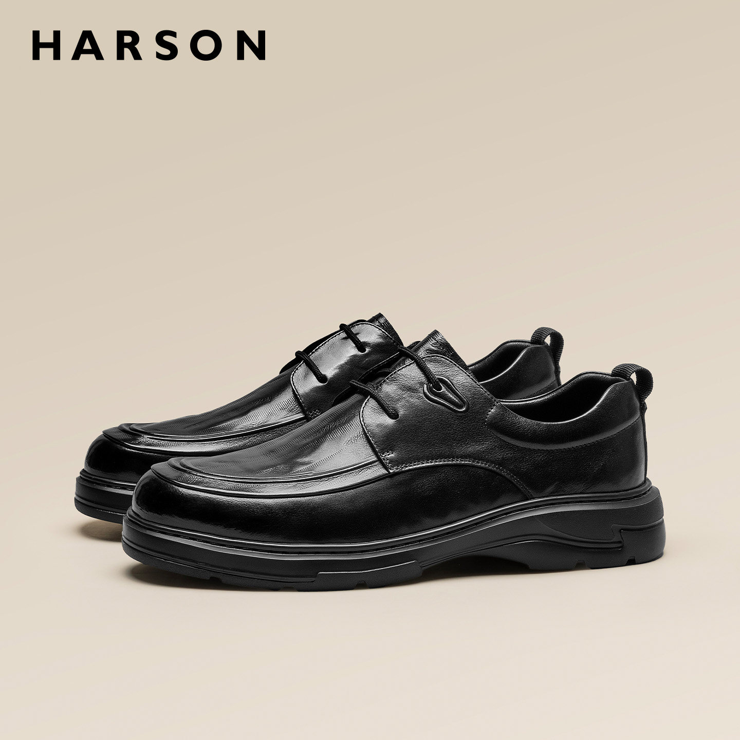 哈森厚底德比鞋男款真皮增高英伦风休闲鞋黑色大头爸爸皮鞋男软底