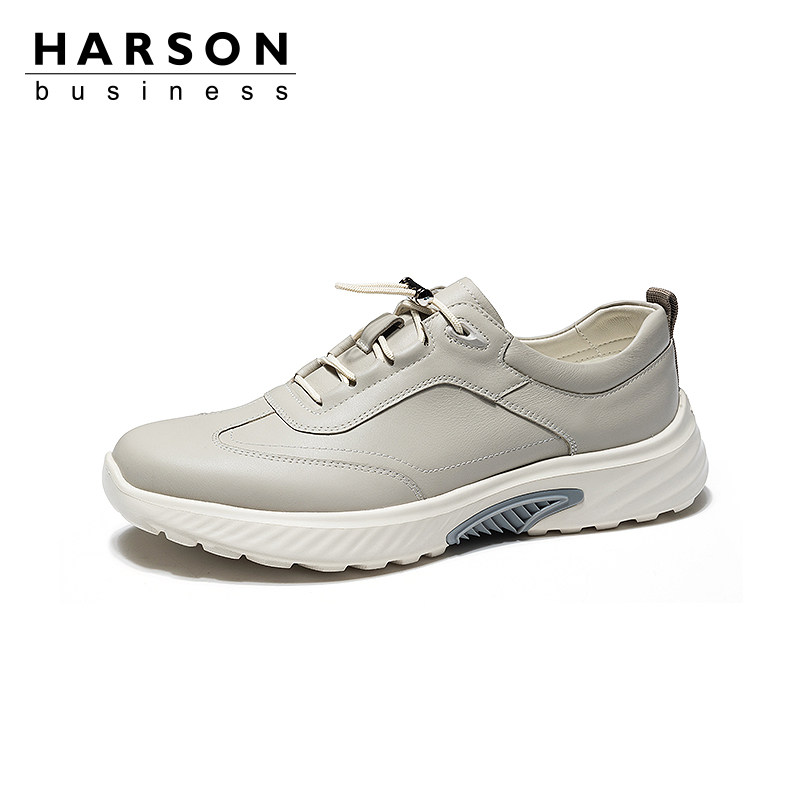 哈森男鞋夏季款通勤休闲鞋男士时尚户外运动鞋轻便舒适牛皮跑步鞋