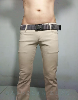 休闲中低腰长裤男修身直筒全棉弹力黑/白/卡其色低裆时尚潮流新款