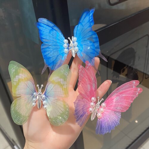 动的蝴蝶发夹超仙渐变彩色发饰
