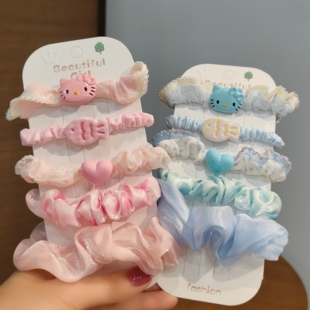 扎头发绳女孩夏季 绑马尾橡皮筋kt猫绢纱小肠圈儿童发圈 可爱新款