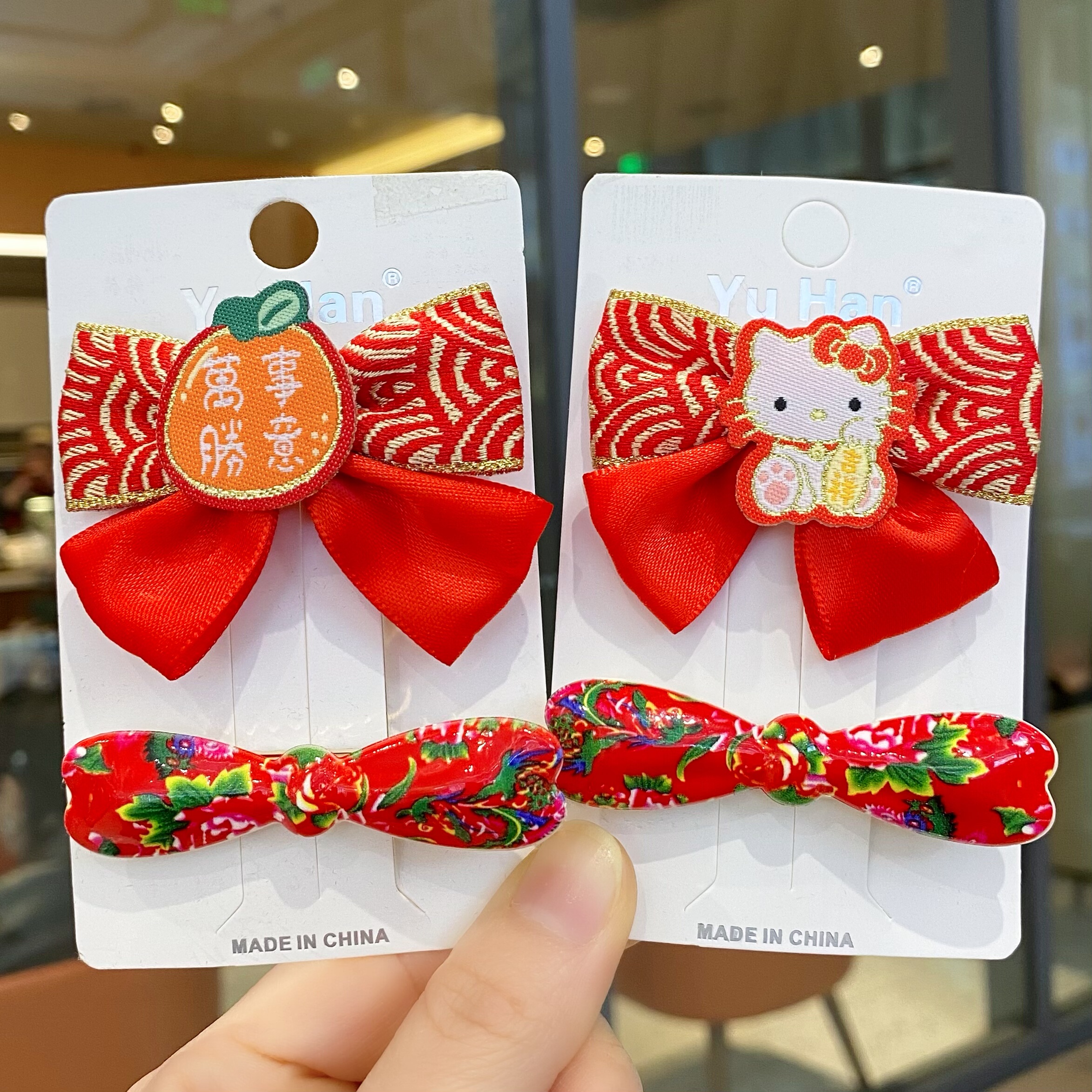 儿童kt猫可爱边夹新年红蝴蝶结