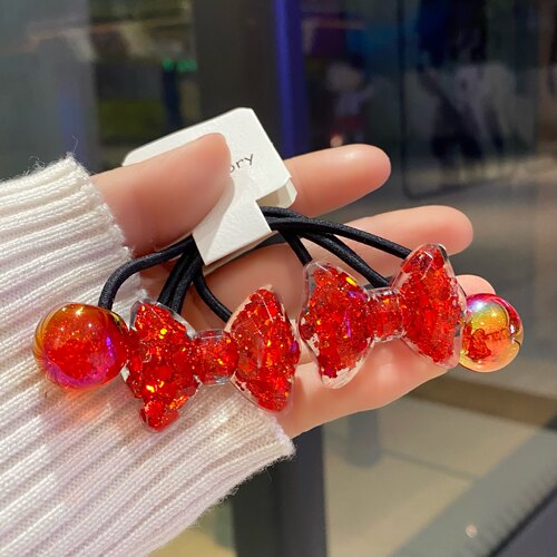 扎头发绳儿童闪亮红色蝴蝶结发圈