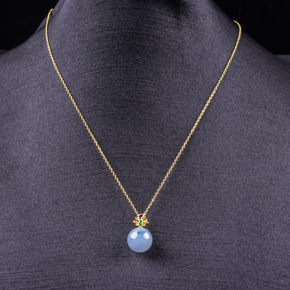 缅翡翠吊坠紫罗兰转运珠挂件18k金扣天然A货翡翠配送普通材质项链