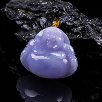 缅甸翡翠吊坠紫罗兰佛公挂件18k金镶嵌天然A货