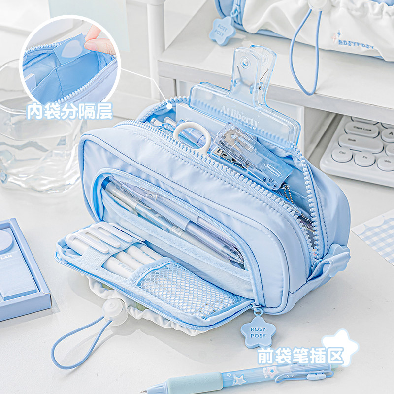 「双面外观 奶油星星抽绳！」Rosyposy笔袋ins收纳文具学生多层大容量初中男孩小学生初中女生颜值铅笔盒,文具电教/文化用品/商务用品,笔袋,淘宝优惠券,粉丝福利购,淘宝优惠卷