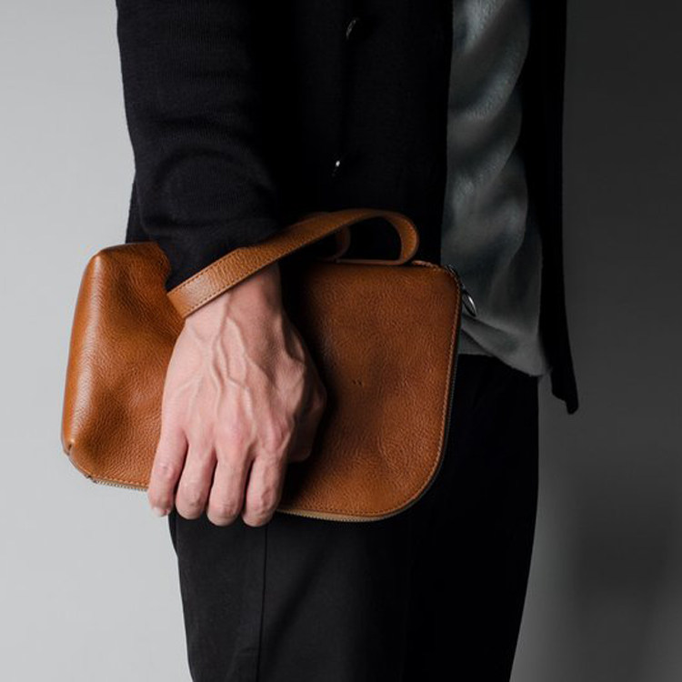 头层牛皮手拿包帆布真皮男士