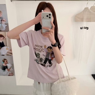 2026夏季新款韩版宽松小个子短袖T恤女 刺绣小熊圆领显瘦百搭上衣