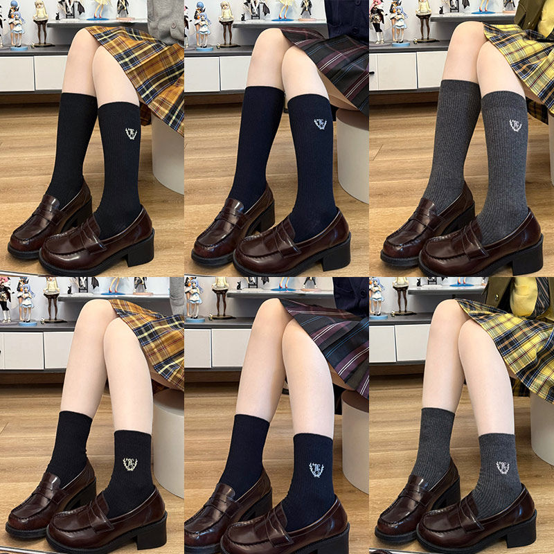 木野高原创jk刺绣小腿袜学院风制服袜秋冬供感不过膝中筒袜袜棉