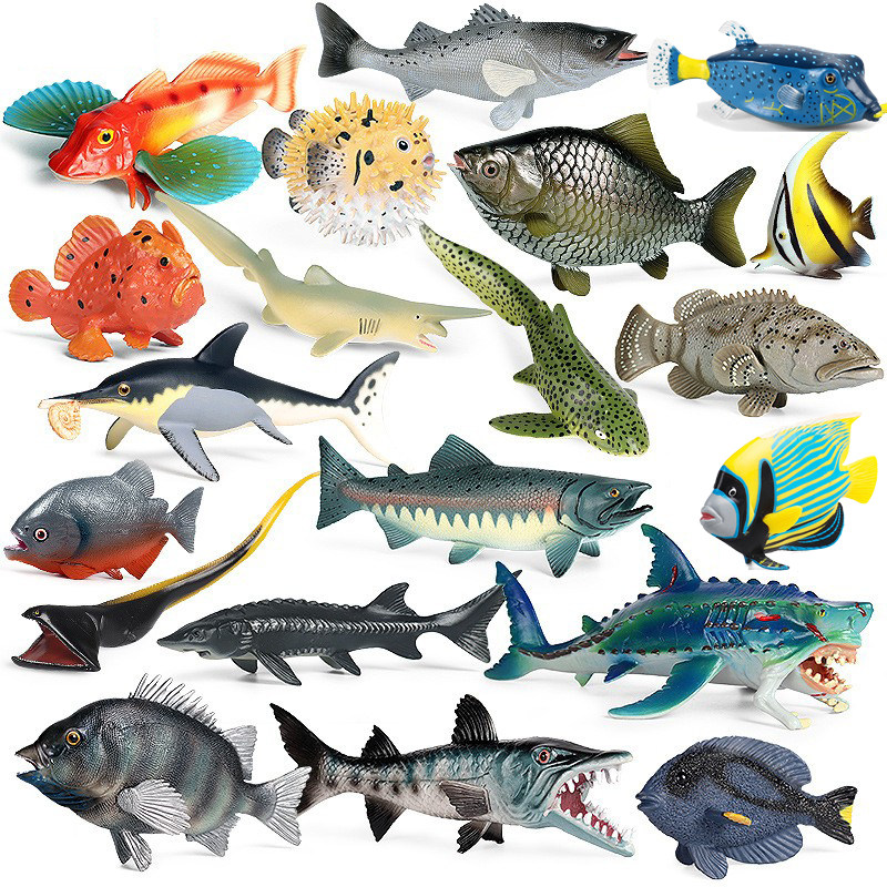 仿真海洋动物模型淡水鱼三文鱼食人鱼金枪鱼鲈鱼飞鱼水母儿童玩具,玩具/童车/益智/积木/模型,仿真/动物玩偶,淘宝优惠券,粉丝福利购,淘宝优惠卷