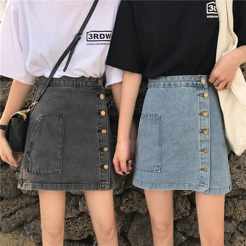 单排扣高腰包臀牛仔裙女韩版复古水洗学生黑色短裙直筒a字半身裙在类目 女装/女士精品, 半身裙中 - 来自Buy2taobao.com提供专业的淘宝代购服务