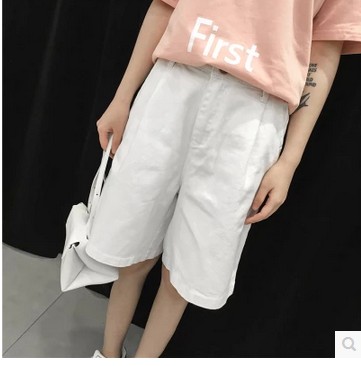 Cheap summer ulzzang Korean Shopping College Wind retro wide leg pants loose denim shorts female 5 pants