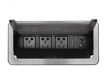 铝合金面板多功能毛刷桌面插座 组合电源模块台面信息接口过线盒