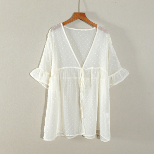薄款 女宽松大码 防晒衣度假外搭上衣潮 雪纺衫 2026年休闲风V领短袖