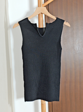 极简风V领针织吊带背心女修身显瘦百搭休闲外穿上衣减龄气质黑色