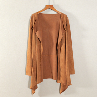 2026年春秋装新品女款中长款披肩V领纯色长袖外套上衣服时尚减龄