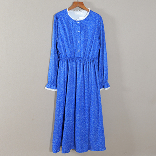 印花长袖 春秋季 休闲风中长款 女装 圆领A字裙连衣裙子有内衬潮 新款