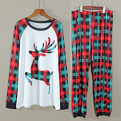 两件套T恤 宽松舒适居家服休闲套装 2026年女士春季 格子鹿印花长袖