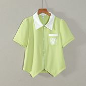 新款 上衣服短袖 女装 T恤衫 百搭潮 翻领印花口袋拉链开衫 2026年夏季