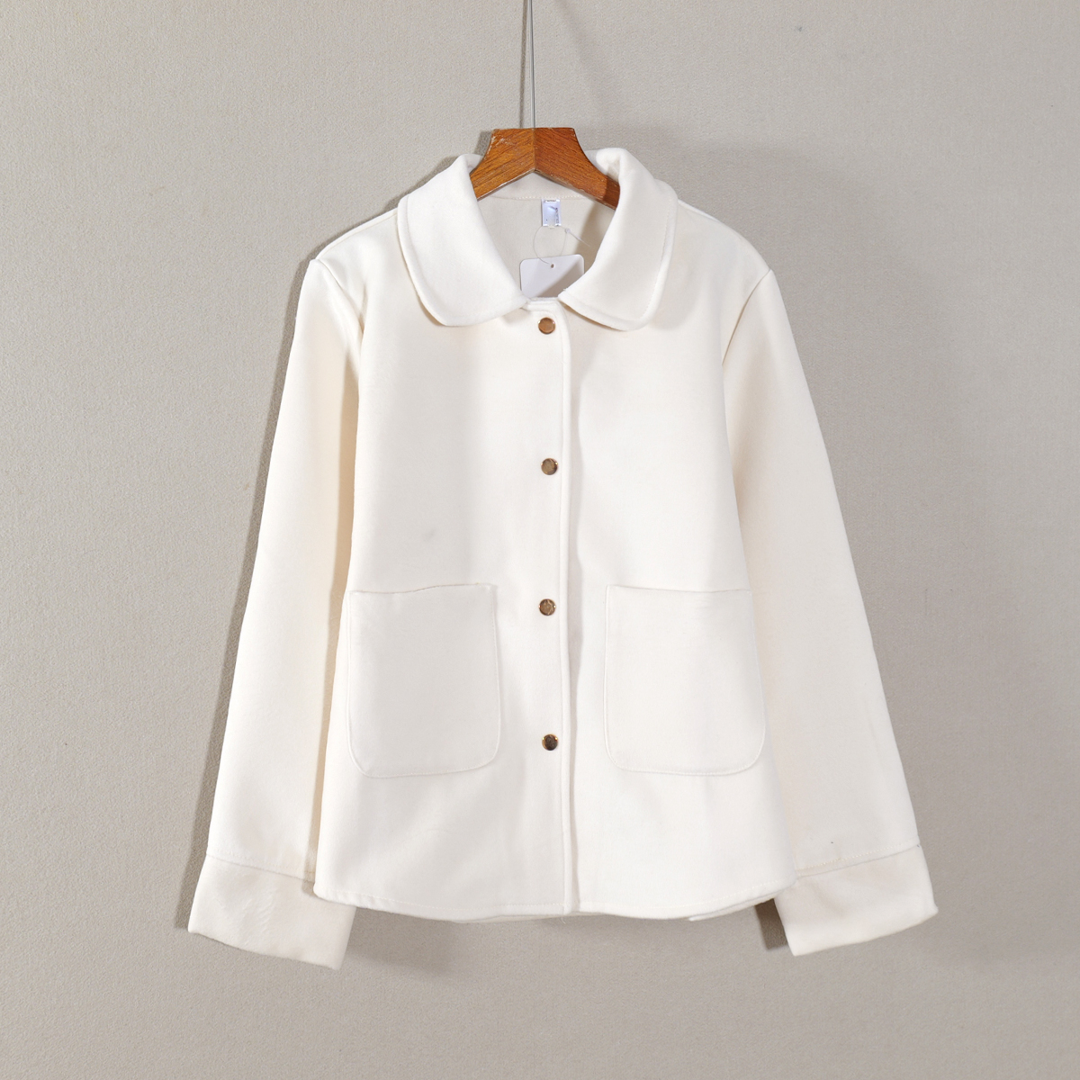 冬季新款女装纯色宽松翻领长袖单排扣韩版口袋上衣服外套百搭潮流