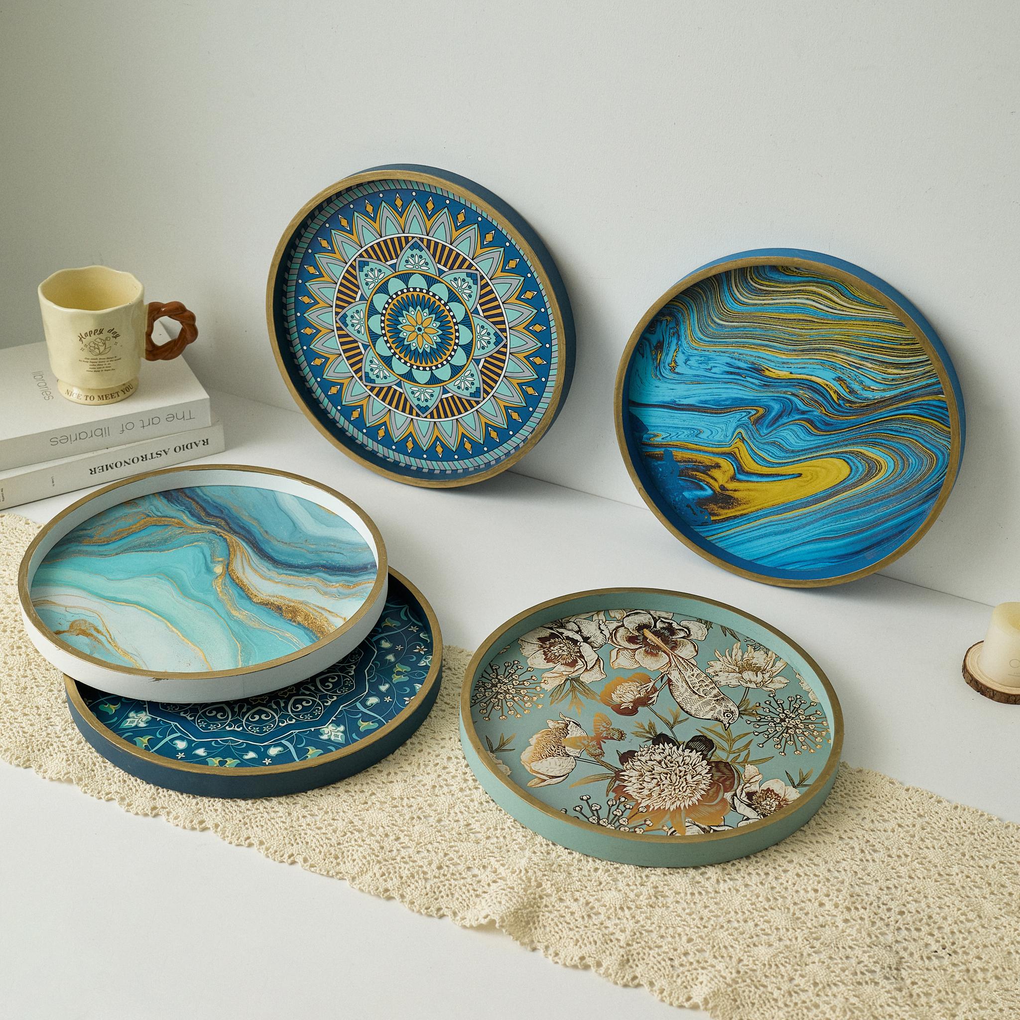 波西米亚风格彩绘托盘家居桌面摆件装饰饰品收纳入户门钥匙收纳盘