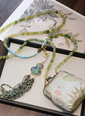 天然天山翠盘扣包包斜挎链小众设计高级感锁骨链复古简约百搭