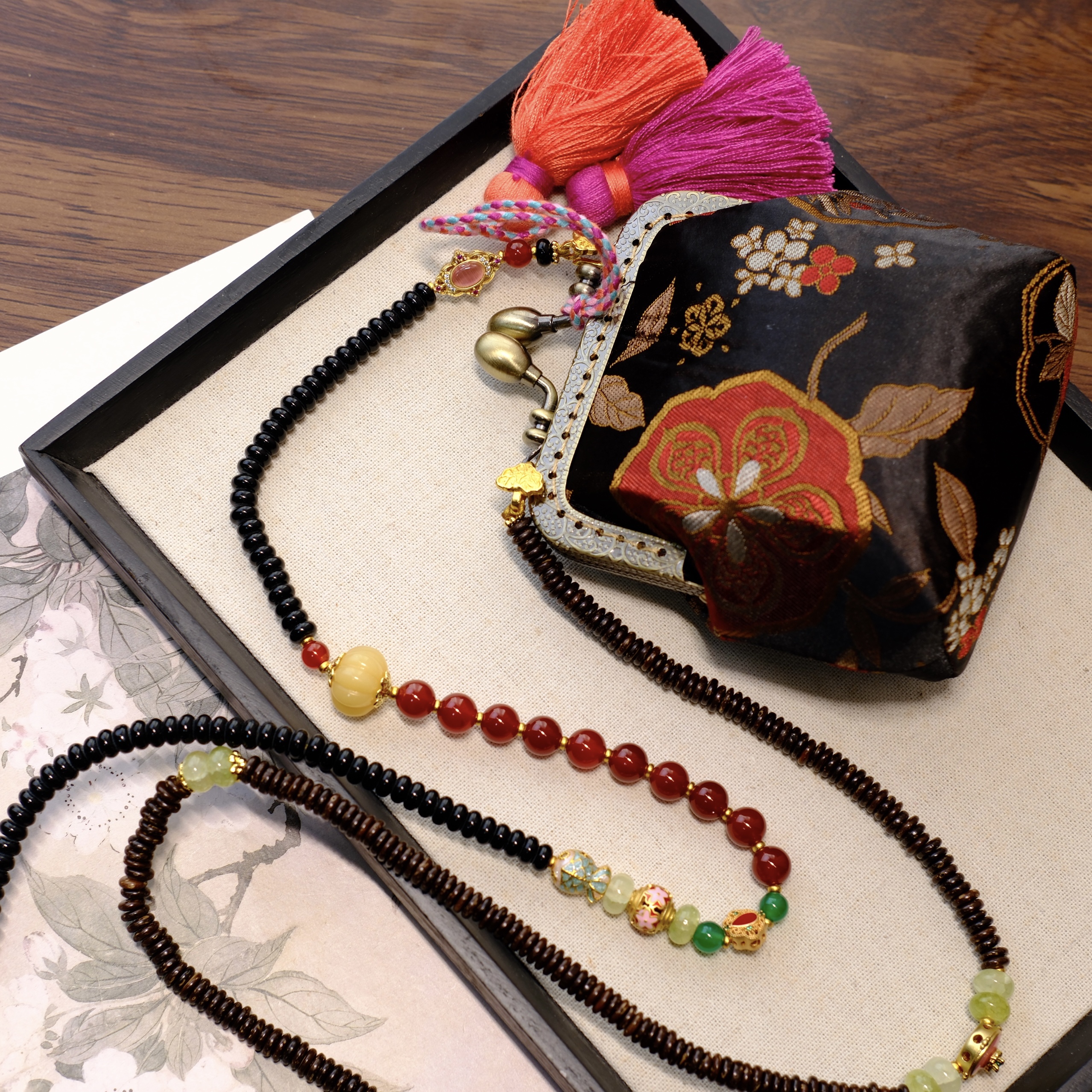 新中式国风长款斜挎包包链斜挎链背背链项链的复古纯手工气质配饰