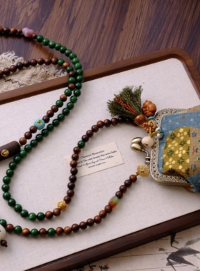 原创长款檀木斜挎多用毛衣链菩提念珠新中式多宝零钱包斜挎包