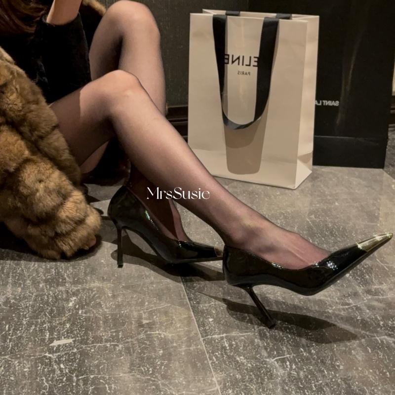 高跟鞋细跟金属方头性感御姐