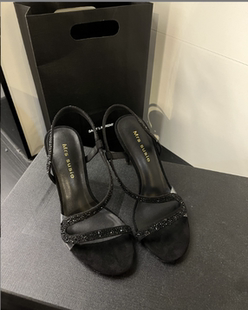 女细跟名媛气质水钻性感百搭红底高跟鞋 一字带凉鞋 法式 2024夏新款