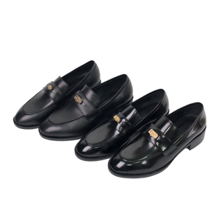 英伦风真皮乐福鞋 too you 女黑色圆头金属扣一脚蹬小皮鞋 Four