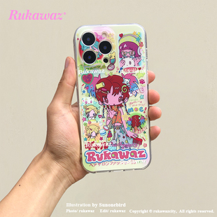 RUKAWAZx鸟鸟一联名原创可爱动漫复古涉谷日系适用于iPhone17/promax/16/15双层全包双面覆膜精孔imd手机壳