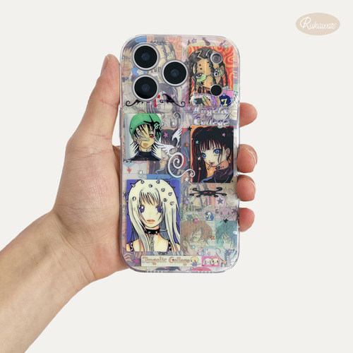 RUKAWAZxOliwa奥莉蛙联名原创天使学园复古适用于iPhone苹果17/promax/16/15精孔双层磁吸imd手机壳